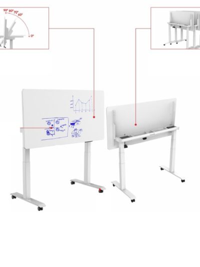 שולחן ישיבה עמידה חשמלי מתכוונן עם משטח עבודה מתקפל Stand45  – לבן